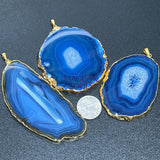 Large Blue Agate Slice Pendant (Gold Plated Edges) Wholesale Craft Supplies & Tools > Beads Gems & Cabochons > Charms &