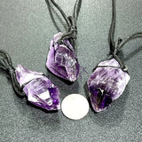 Large Dark Amethyst Crystal Raw Point Necklace (24 Inch Black Cord) Gemstone Jewelry Pendant Jewelry > Necklaces >