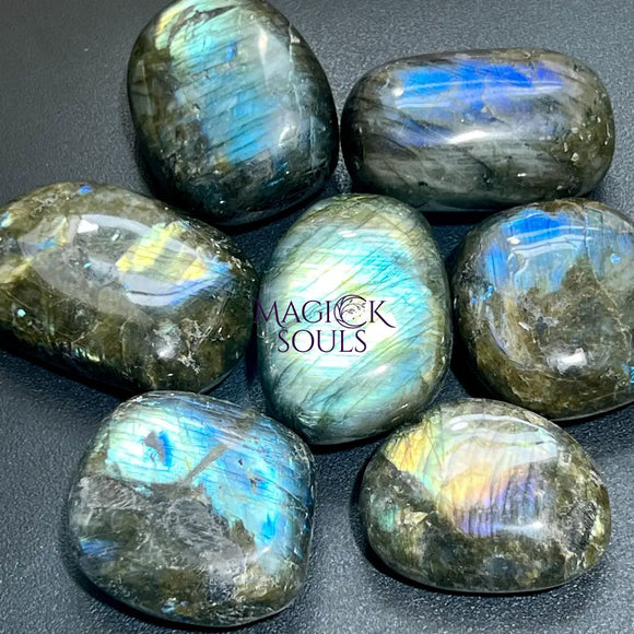 Large Flashy Labradorite Palm Stones Tumbled Carvings (By The Piece or Pound) Wholesale Home & Living > Home Decor >