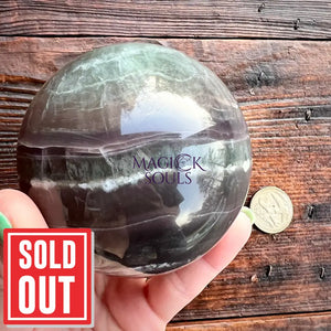 Large Natural Fluorite Sphere 80mm UV Reactive - Magick Souls