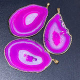 Large Pink Agate Slice Crystal Pendant (Gold Plated) Wholesale Craft Supplies & Tools > Beads Gems & Cabochons > Charms