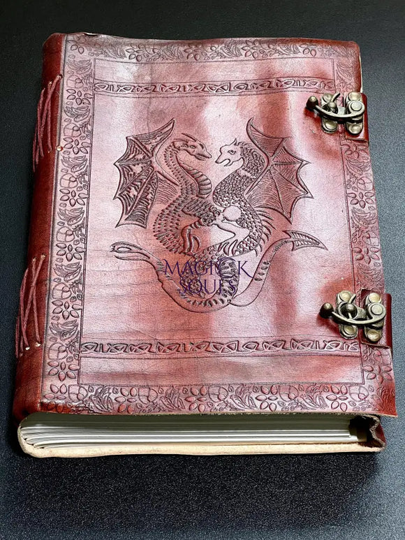 Large Red Dragon Embossed Leather Bound 300 Page Sketchbook Notebook With Clasps Carving Wholesale Decor Books Movies &
