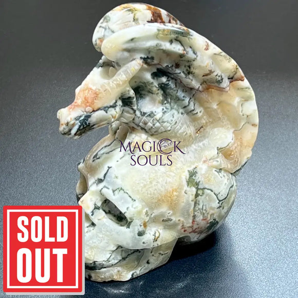 Large Skull and Dragon Carving Red Moss Agate Select Wholesale Art & Collectibles > Sculpture > Art Objects