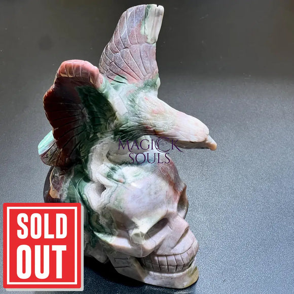 Large Skull and Eagle Carving Red Moss Agate Select Wholesale Art & Collectibles > Sculpture > Art Objects