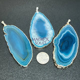 Large Teal Agate Slice Pendant (Silver Plated Edges) Wholesale Craft Supplies & Tools > Beads Gems & Cabochons > Charms