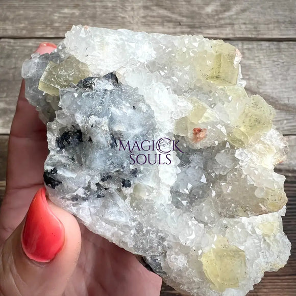 Large Yellow Fluorite with Quartz - Magick Souls