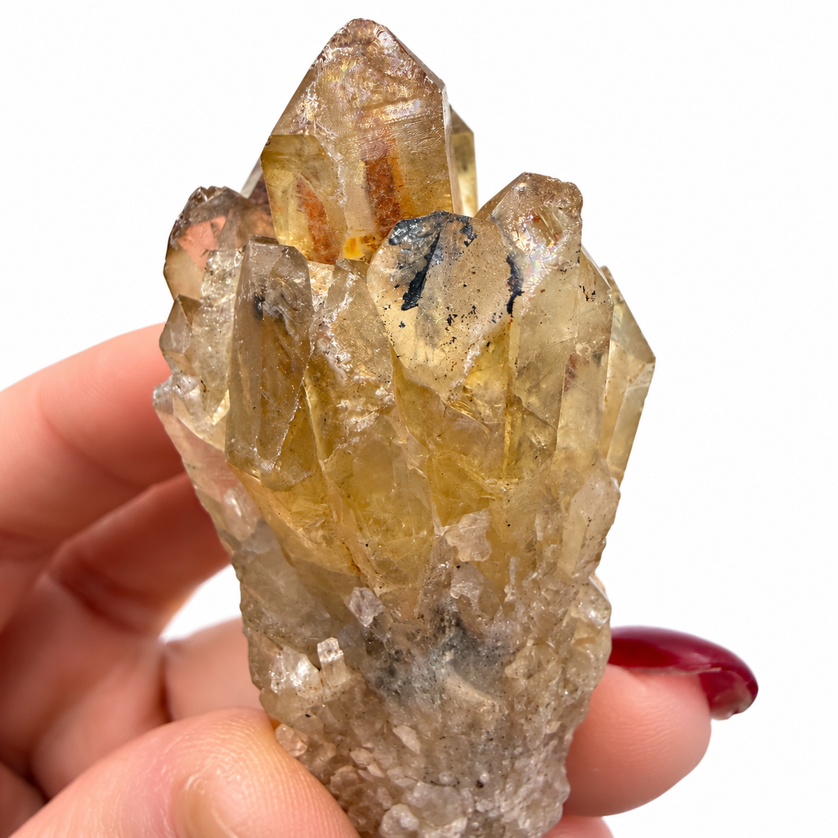 Raw citrine cluster with red hematite phantom inclusion inside point - Magick Souls