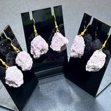 Lilac Lepidolite Raw Crystal Earrings Pair (Gold Stainless Steel Hooks) Jewelry > Earrings > Dangle & Drop Earrings