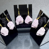 Lilac Lepidolite Raw Crystal Earrings Pair (Gold Stainless Steel Hooks) Jewelry > Earrings > Dangle & Drop Earrings