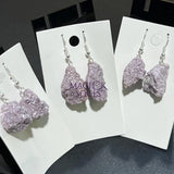 Lilac Lepidolite Raw Crystal Earrings Pair (Stainless Steel Silver Hooks) Rough Gemstone Jewelry Jewelry > Earrings >