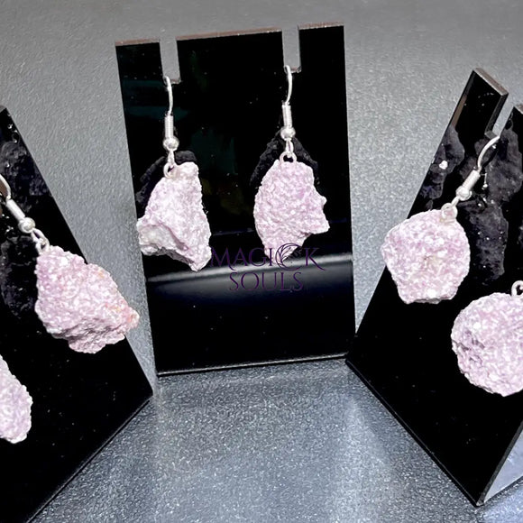 Lilac Lepidolite Raw Crystal Earrings Pair (Stainless Steel Silver Hooks) Rough Gemstone Jewelry Jewelry > Earrings >