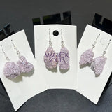 Lilac Lepidolite Raw Crystal Earrings Pair (Stainless Steel Silver Hooks) Rough Gemstone Jewelry Jewelry > Earrings >