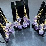 Long Dangle Amethyst Triple Crystal Point Earrings Pair (Gold Plated) Wholesale Jewelry > Earrings > Dangle & Drop
