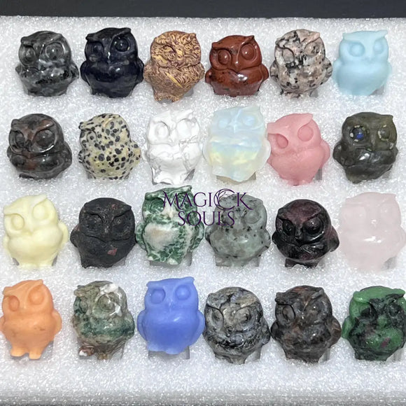 Mixed Gemstone Owl Carving Collection (24 Pcs) Bulk Wholesale Assorted Flat Box Home & Living > Home Decor > Home