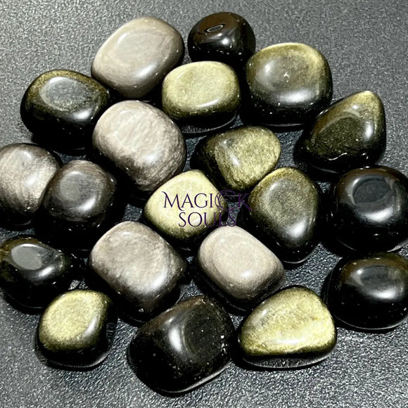 Mixed Gold And Silver Sheen Obsidian Tumbled Stones (By The Piece Or Pound) Home & Living > Home Decor > Home Accents >