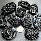 Mixed Large Black Obsidian Drilled Beads Medallion Wafer Carving Wholesale Home & Living > Home Decor > Home Accents >