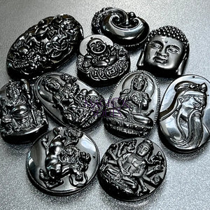 Mixed Large Black Obsidian Drilled Beads Medallion Wafer Carving Wholesale Home & Living > Home Decor > Home Accents >