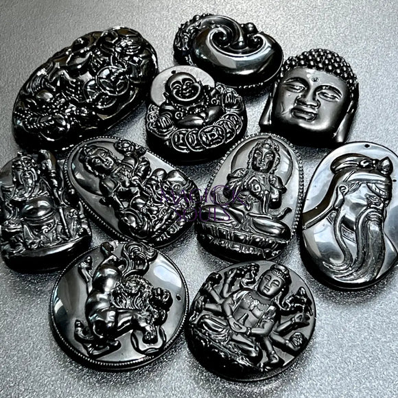 Mixed Large Black Obsidian Drilled Beads Medallion Wafer Carving Wholesale Home & Living > Home Decor > Home Accents >