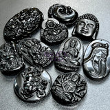 Mixed Large Black Obsidian Drilled Beads Medallion Wafer Carving Wholesale Home & Living > Home Decor > Home Accents >