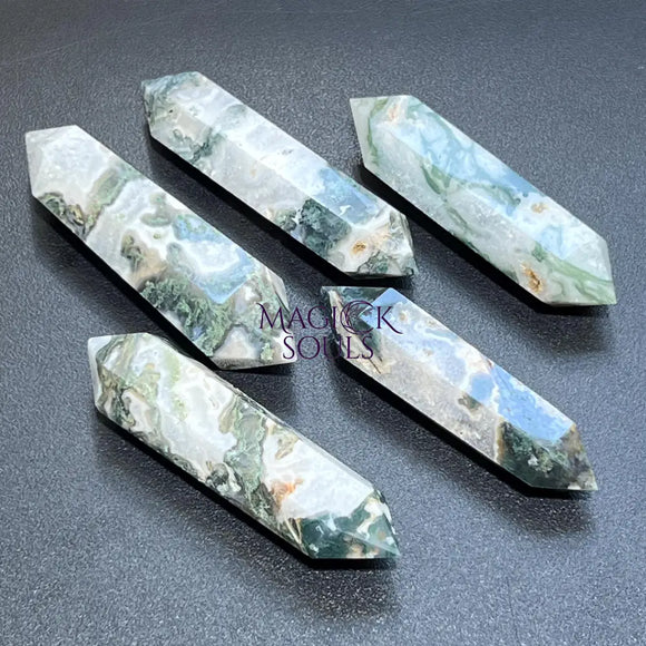 Moss Agate Crystal Double Terminated Point Gemstone Wand Carving Home Decor Supply Home & Living > Home Decor > Home