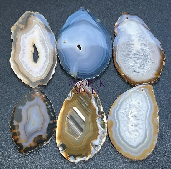 Natural Gray Brown Drilled Agate Slice (2mm Hole)(Non Plated Edges) Gemstone Decor Craft Supplies Craft Supplies &
