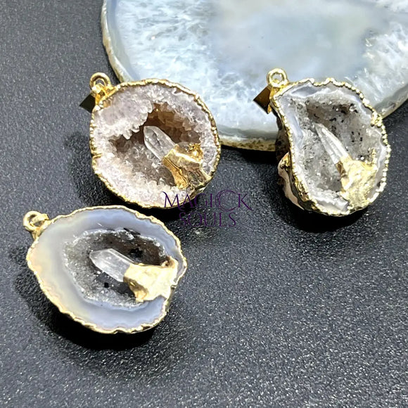 Oco Geode Druzy Crystal Pendant with Quartz Point (Gold Plated) Gemstone Jewelry Necklace Supply Craft Supplies & Tools