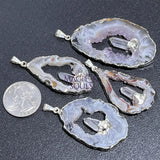 Oco Geode Druzy with Quartz Crystal Point Pendant (Silver Plated) Wholesale Craft Supplies & Tools > Beads Gems &
