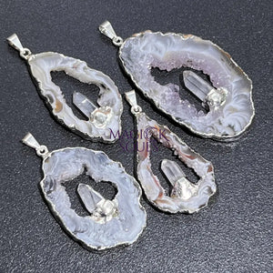 Oco Geode Druzy with Quartz Crystal Point Pendant (Silver Plated) Wholesale Craft Supplies & Tools > Beads Gems &
