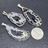 Oco Geode Druzy with Tourmaline Crystal Point Pendant (Silver Plated) Wholesale Craft Supplies & Tools > Beads Gems &