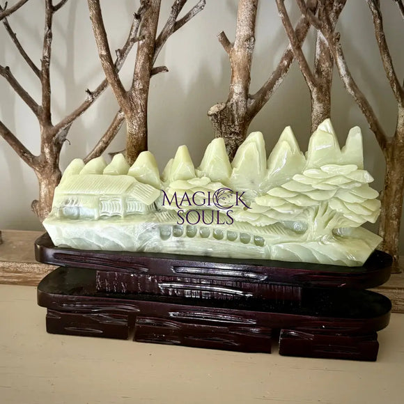 One-of-a-Kind Hand-Carved Crystal Jade Landscape Sculpture – Almost 7 Pounds!