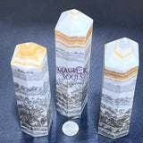 Orange White Banded Calcite Extra Large Standing Crystal Point Tower Obelisk (6 8 Inches) Gemstone Decor Carving Home &