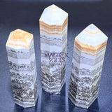 Orange White Banded Calcite Extra Large Standing Crystal Point Tower Obelisk (6 8 Inches) Gemstone Decor Carving Home &