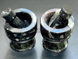 Orthoceras Mortar and Pestle Set (Mortar + Pestle) Polished Black Fossil Stone Carving Grinder Mixer Home & Living >
