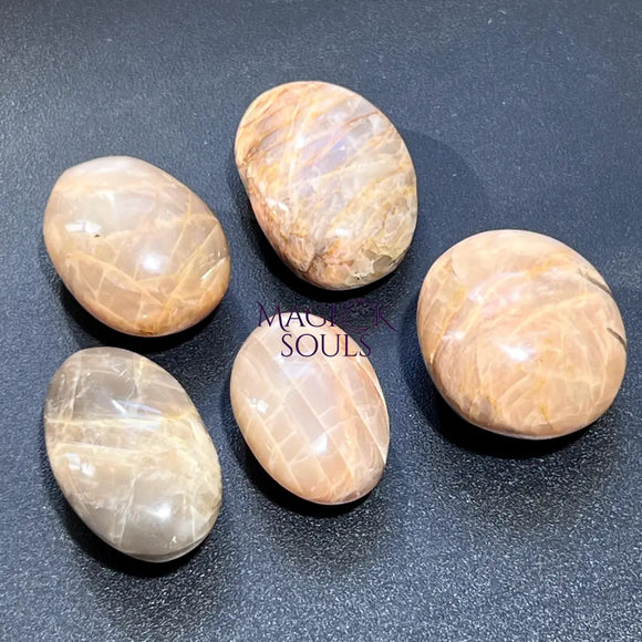 Peach Moonstone Flashy Palm Stone Carving Gemstone Decor Supply Home & Living > Spirituality & Religion > Prayer Beads