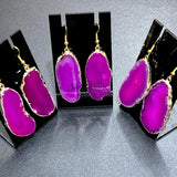 Pink Agate Slice Earrings Pair (Gold Plated Edges) Wholesale Gemstone Jewelry Jewelry > Earrings > Dangle & Drop