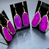 Pink Agate Slice Earrings Pair (Gold Plated Edges) Wholesale Gemstone Jewelry Jewelry > Earrings > Dangle & Drop