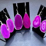 Pink Agate Slice Earrings Pair (Stainless Steel Hooks) Wholesale Gemstone Jewelry Jewelry > Earrings > Dangle & Drop