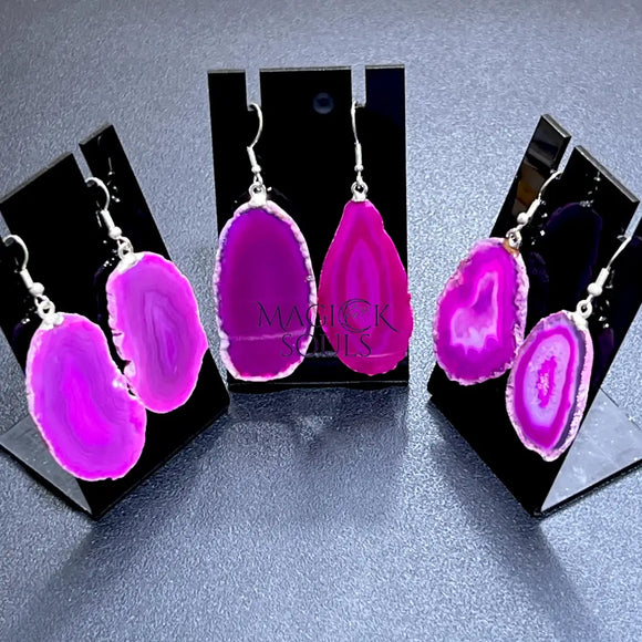 Pink Agate Slice Earrings Pair (Stainless Steel Hooks) Wholesale Gemstone Jewelry Jewelry > Earrings > Dangle & Drop