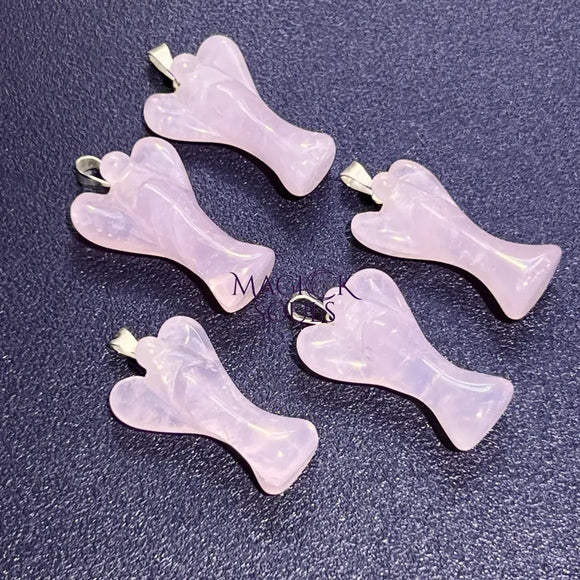 Pink Angel Rose Quartz Crystal Pendant (Silver Bail) Gemstone Jewelry Necklace Supply Jewelry > Necklaces > Crystal