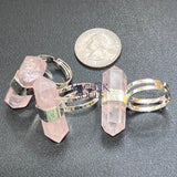 Pink Rose Quartz Crystal Point Adjustable Ring (Silver Plated) Costume Jewelry Supply Jewelry > Bracelets > Cuff