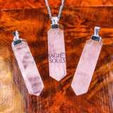 Pink Rose Quartz Crystal Point Pendant (Silver Plated) Faceted Gemstone Jewelry Necklace Supply Jewelry > Necklaces >