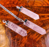 Pink Rose Quartz Crystal Point Pendant (Silver Plated) Faceted Gemstone Jewelry Necklace Supply Jewelry > Necklaces >