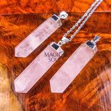 Pink Rose Quartz Crystal Point Pendant (Silver Plated) Faceted Gemstone Jewelry Necklace Supply Jewelry > Necklaces >