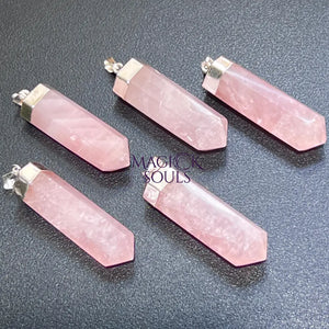 Pink Rose Quartz Crystal Point Pendant (Silver Plated) Faceted Gemstone Jewelry Necklace Supply Jewelry > Necklaces >