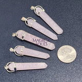 Pink Rose Quartz Crystal Point Pendant (Silver Plated) Long Thin Gemstone Necklace Craft Supplies & Tools > Beads Gems