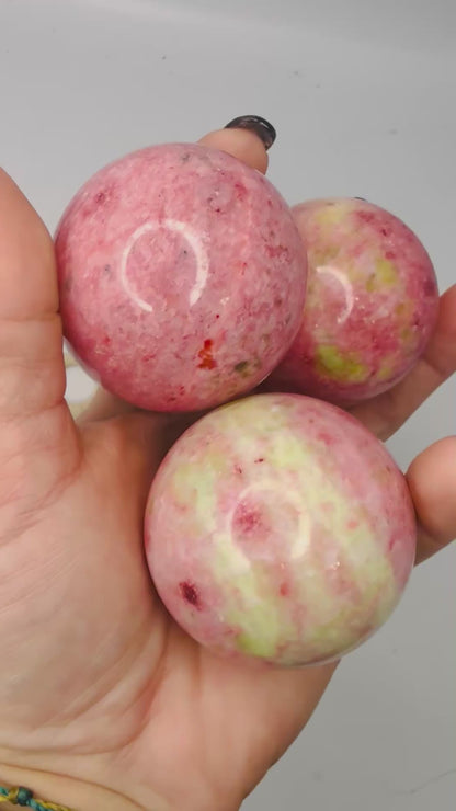 Pink Zoisite Sphere – 50mm Polished Thulite Crystal