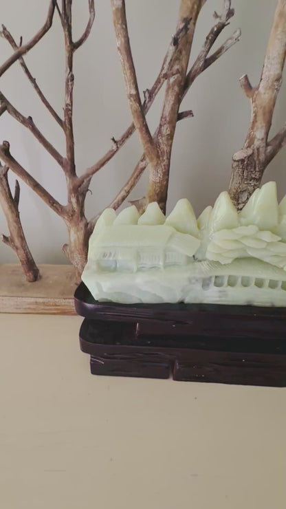 One-of-a-Kind Hand-Carved Crystal Jade Landscape Sculpture – Almost 7 Pounds!
