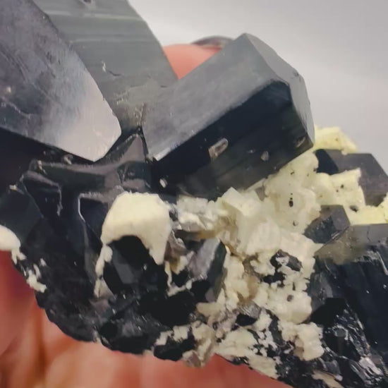 Large black tourmaline cluster with smoky quartz specimen video - Magick Souls