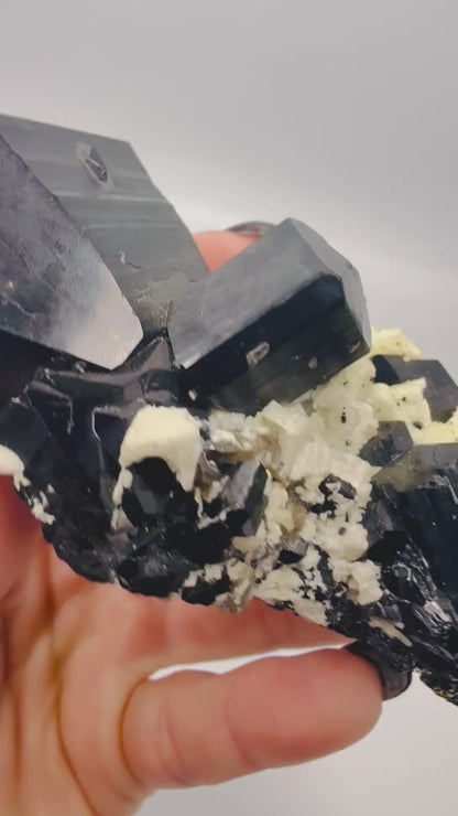 Large black tourmaline cluster with smoky quartz specimen video - Magick Souls