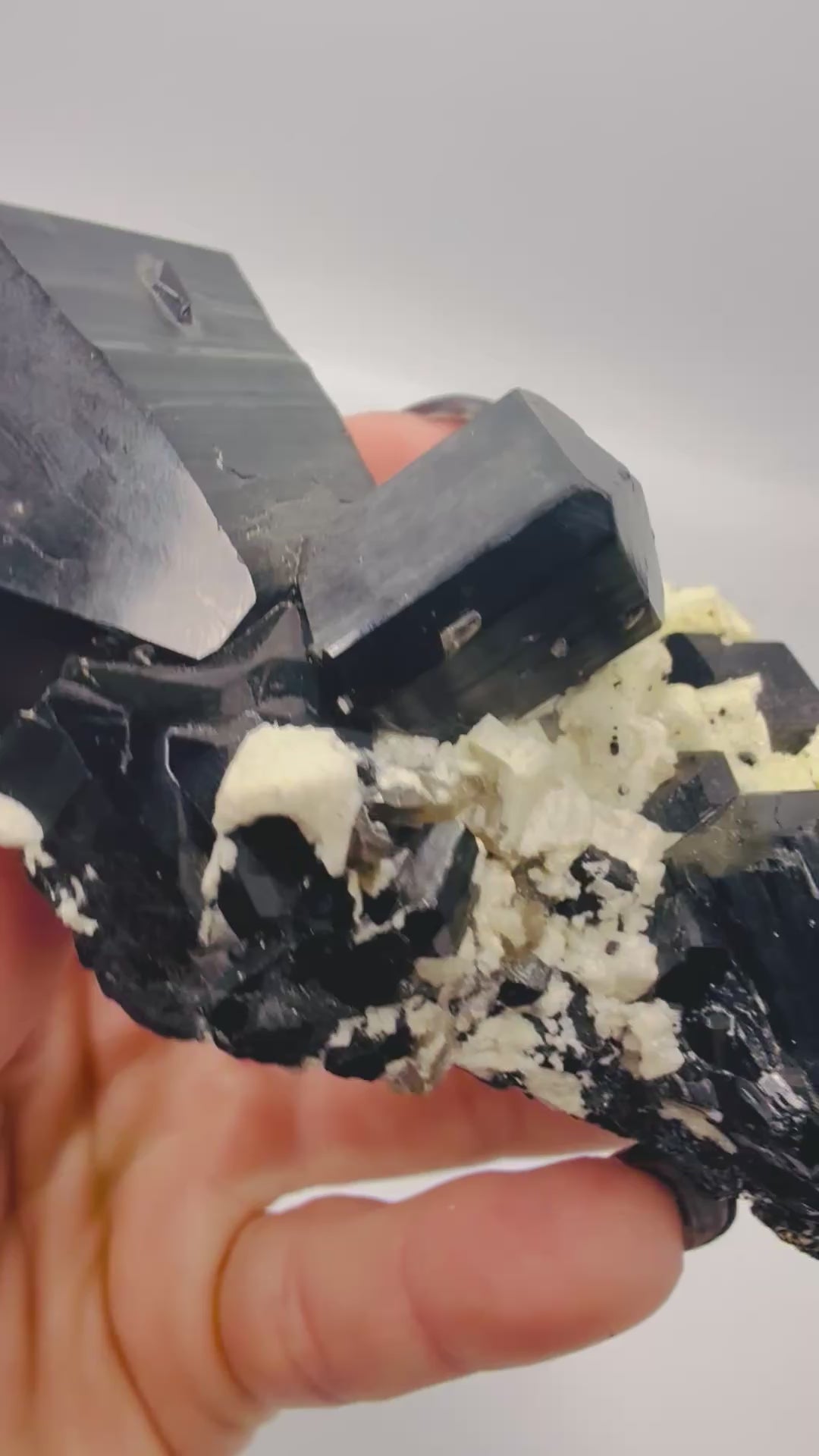 Large black tourmaline cluster with smoky quartz specimen video - Magick Souls